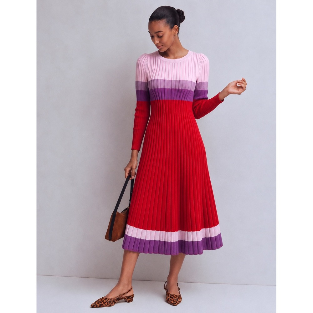 Banana Republic Womens Ribbed Colorblock Long Sleeve Sweater Dress S NWT